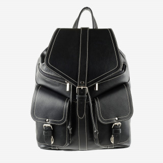 Кожаный рюкзак RHino 16-02 чёрный, белая прошивка